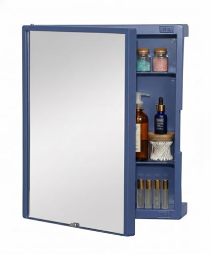 Image of CIPLA PLAST New Rich Look Bathroom Cabinet with Mirror | Storage Organiser | Strong Plastic Bathroom Shelves Wall Mounted | Bathroom Accessories| Mirror Cabinet (Blue)