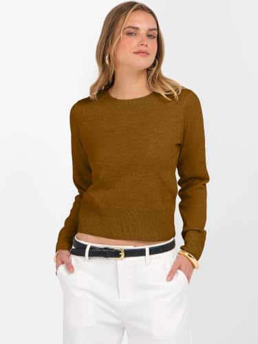 Image of ANRABESS Women's Long Sleeve Sweaters Cropped Crew Neck | Business Casual Tops,Light Weight Comfy Knit,Pullover ShortSweater,Basic Classic,Fall Fashion Winter Layer Clothes