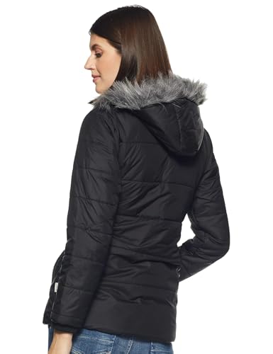 Image of Qube By Fort Collins Women's Medium-Length Bomber Jacket with Detachable Hood Stylish Winterwear for All-Day Comfort |Material: Nylon