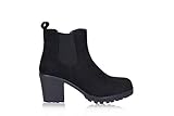  Frentree Damen Klassik Stiefeletten- Chelsea Boots- Ankle Boots mit Blockabsatz, Farbe:schwarz, Größe:37
