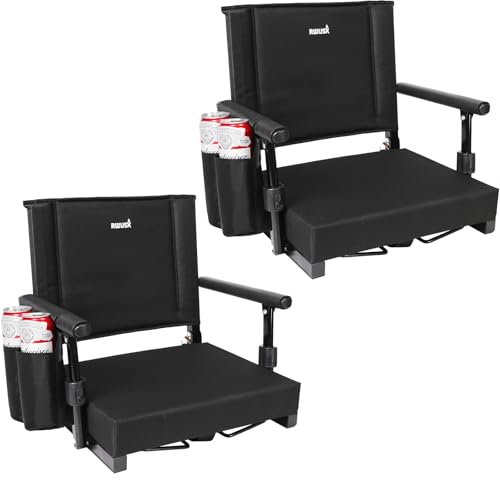 RWUSX 2PC Bleacher Seat Cushion with Back Support, Portable Stadium Seat Cushion, Padded Bleacher Chair with Armrest Black