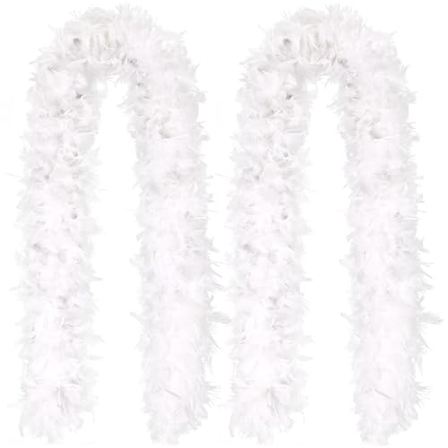 iHUFeather Chandelle Turkey Feather Boa 1.64 Yards 30g for DIY Craft Party Wedding Halloween Costume Decoration White Feather Boa (2pcs)