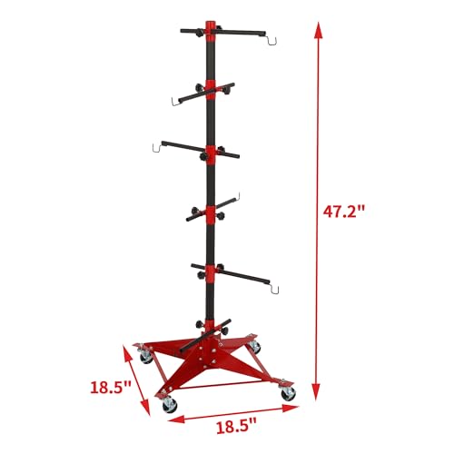 Image of 47 Inch Panel Tree Paint Stand with 6 Hooks, Auto Body Paint Stand with Adjustable Center Post and 4 Casters, Hang Automotive Doors, Fenders, Bumpers (Height 47 inch)