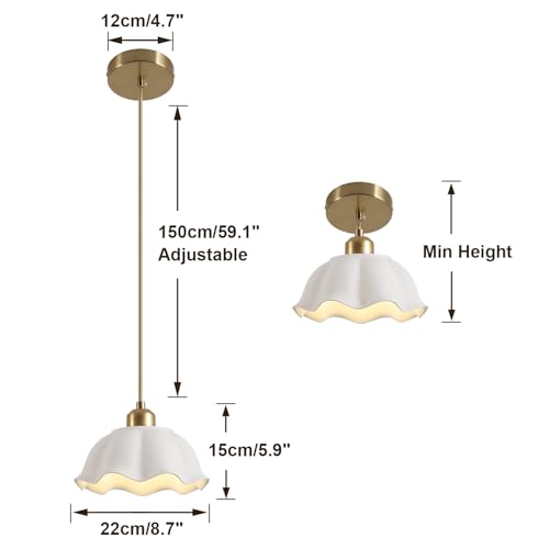 Image of Ceramic Pendant Light Nordic Vintage Mid Century Modern Hanging Lamp White Wave Ceramic Shade Brass Finish Ceiling Pendant Light for Bedside Dining Room Kitchen Island