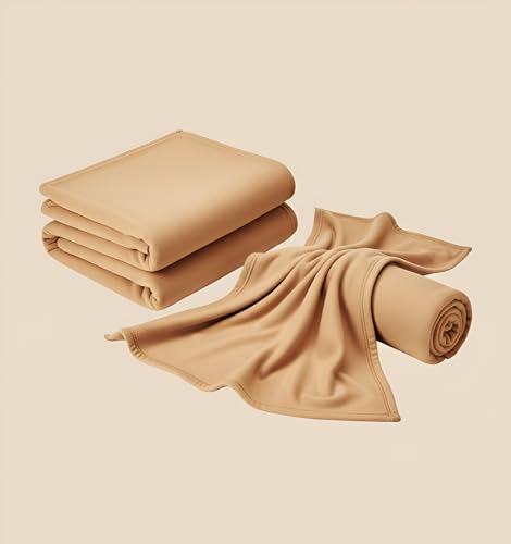 Image of IVAZA Solid Fleece Bed Blanket Double Bed 480 GSM Lightweight Winter Blanket for Home & Travel | Warm & Cozy Microfiber Blanket for Adults & Kids | Breathable & Durable Gold