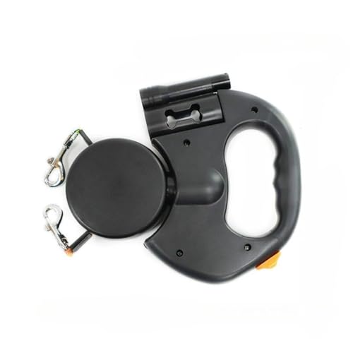 2匹1匹兼用 犬リード 二頭引きリード 自動巻き 伸縮式 360°回転 ロック式 噛み切れ防止 LEDライト付き ゴミ袋付き 長さ3m 全種類犬使用 大・中・小型犬対応 調整可能 2匹自動 (ブラック)