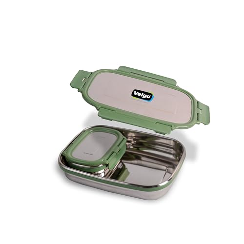 Image of Personalized Tiffin | Customized Lunch Box with Lids | Personalized Stainless Steel Tiffin Box | Your Child's Name and Favourite Character Engraved | for School Students (Green)