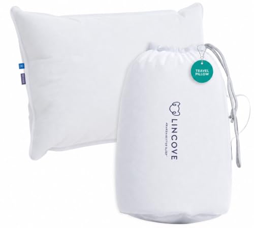 Lincove Canadian Down Feather Travel Pillow - Luxury Pillows to Support Head, Neck, While Sleeping on Airplanes, Cars, Hotels & Home - Comfortable Vacation Sleeping Essential, 13"x18"