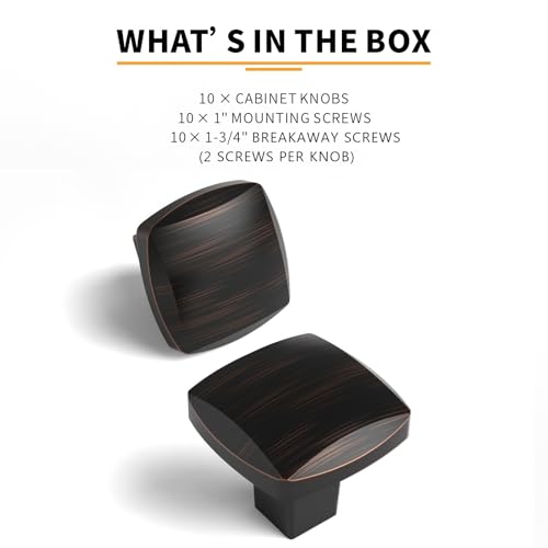 Image of 10 Pack Oil Rubbed Bronze Cabinet Knobs - Square, 1 Inch Drawer Knobs for Kitchen & Dresser Drawers