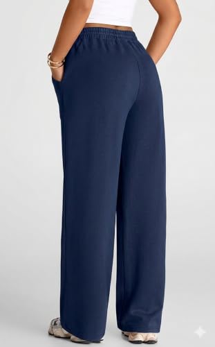 Image of Q - RIOUS Women's Wide Leg High Waisted Baggy Lounge Sweat Pants Drawstring Athletic Flared Joggers with Pockets