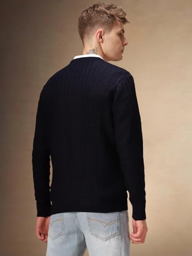 Image of Dennis Lingo Men Solid Acrylic Regular Fit Full Sleeves Pullover Sweater