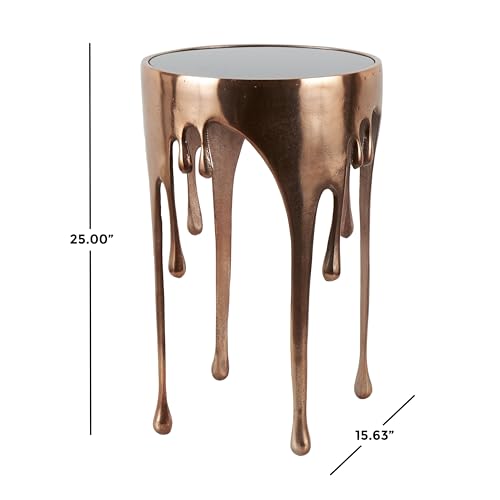 Image of deco 79 Aluminum Metal Abstract Accent Table, Table 16 inch x 16 inch x 25 inch, Copper | Accent table, drip end table with melting designed legs and black glass top, unique end table, living room decor