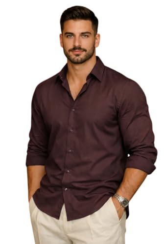 Image of IndoPrimo Men's Cotton Shirt with Stylish Full Sleeves Spread Collared Neck Solid Pattern Western Style Classic Fit and Standard Length | Casual Shirt for Man