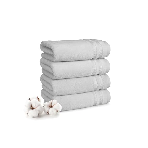 MYTRIDENT Finesse 4 Piece Hand Towels, 625 GSM, 100% Cotton, Grey