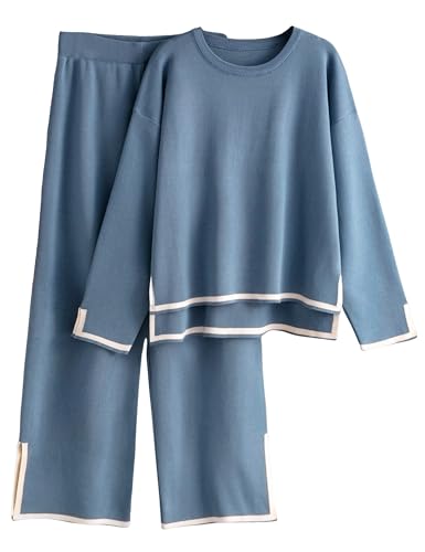 Image of Tanming Women's 2 Piece Outfits Long Sleeve Knit Sweater Top Wide Leg Pants Lounge Sets Tracksuits