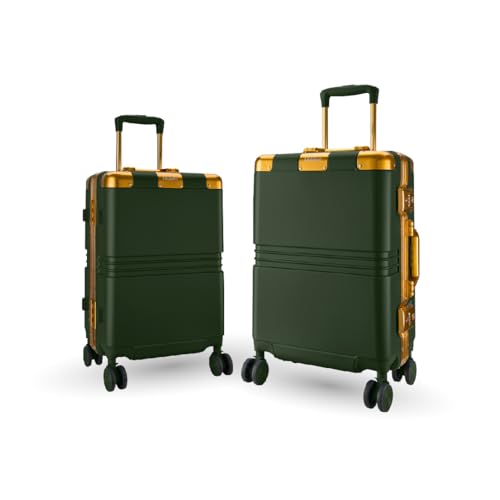 Image of Maleta Gold Series Cabin and Check-in Medium Luggage| 20'' and 24'' | Aluminium Frame,Dual TSA Lock | Trolley Bags for Travel Set of 2 | Suitcase | Luggage Bags (Green, Set of 2 (Small-Medium))
