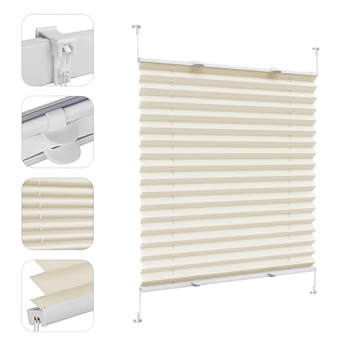 Venecianas Autoadhesivo, 25 x 60 cm protección Solar y Protección Privacidad, Veneciana de Aluminio con Lama Pegar para completar la instalación, para Oficina en Casa, Color Crema