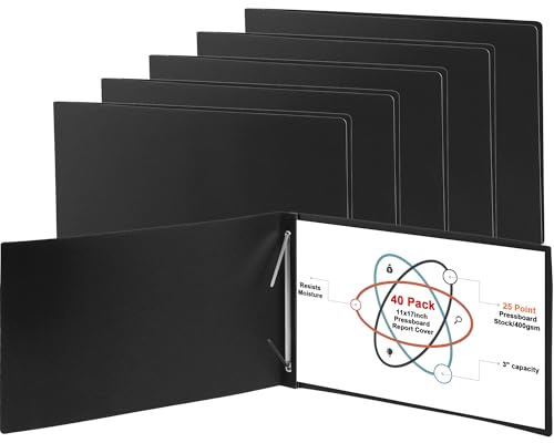 gisgfim 40 Pcs 11 x 17 Pressboard Report Cover 3 Capacity Metal Prong Paper Fastener with Compressor Presentation Binder Folder to Neatly Bind Reports Proposals Transcripts Document(Black)