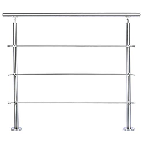 INMOZATA Handrails for Outdoor Steps, 120CM Outdoor Handrail with 3 Cross Bars, Stair Rails Banister Stainless Steel Handrail Safety for Stairs Indoor Outdoor