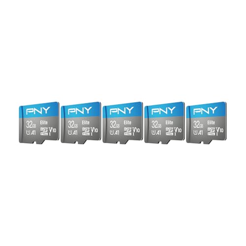 PNY 32GB Elite™ Mobile Accessories Class 10 U1 V10, A1 microSDHC Flash Memory Card for Mobile Devices - 100MB/s, Full HD, UHS-I, Micro SD 5-Pack