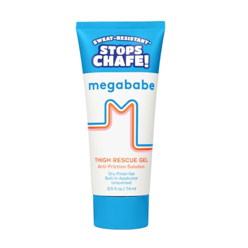 Megababe Thigh Rescue Gel | Clear Anti-Friction Barrier for Chafing | Sweat-Resistant | No-Mess Applicator | Thighs Bra-Lines & More | 2.5 fl oz