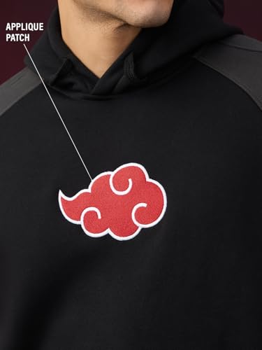 Image of The Souled Store Naruto Red Cloud Men and Boys Long Sleeve Hooded Neck Black Graphic Cotton Polyester Blend Oversized Fit Hoodie
