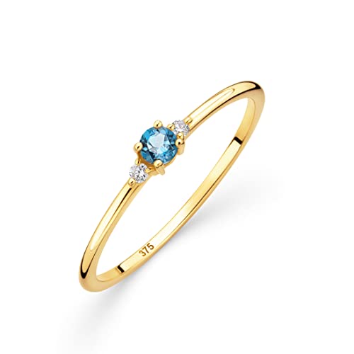 Orovi Bague pour femme en or avec saphir/améthyste/rubis/émeraude/topaze et 2 diamants 0,03 ct, bague trilogie, bague de fiançailles, pierre précieuse, or...