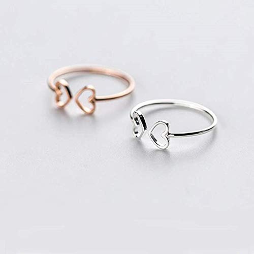 NewZenro Thin Double Heart Love Open Ring for Women S925 Sterling Silver Dainty Cute Tiny Adjustable Engagement Statement Promise Finger Knuckle Rings Daughter Birthday2