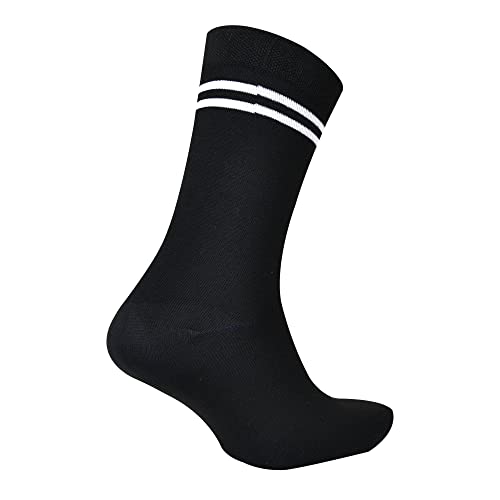 Image of Black with White Stripes Calf Length Cotton School Socks For Boys & Girls (Pack of 5 Pairs)