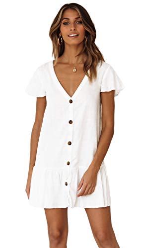 NFASHIONSO Women's Button-Up Beach Robe Dress/Deep V Neck Swimsuit Cover Up
