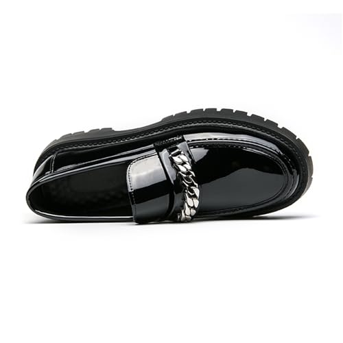 Men's Shiny Metallic Leather Slip-On Loafers with Chain Detail Lightweight Round Toe Chunky Sole Moccasins for Party Casual and Daily Wear4