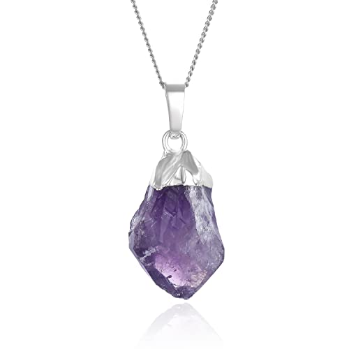 1Pc Adabele Real 925 Sterling Silver Raw Purple Amethyst Crystal Drop Pendant Statement Necklace 18 Inch Free Form Healing Chakras Stone Fine Jewelry Gift Nk18-21 #TOP22
