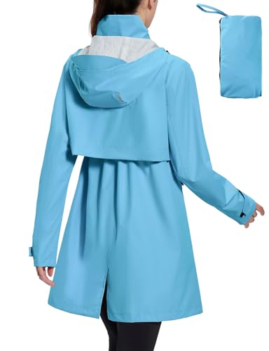 BALEAF Chaqueta impermeable para mujer, abrigo largo para lluvia, ligero, con capucha, chaqueta de ciclismo para mujer, chaqueta funcional plegable, cortavientos, abrigos de senderismo transpirables,