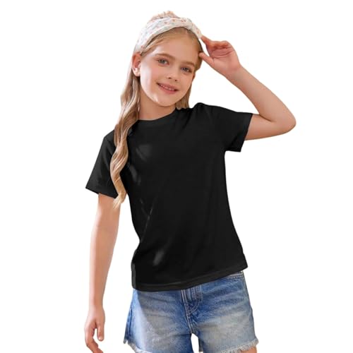 Girls Short Sleeve Shirts Summer Casual Solid Basic Tees Tops Funny Kids Toddler Crew Neck Loose Fit Blouse Clothes2