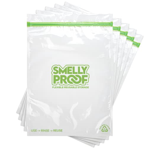 Reusable-Freezer-Bags-for-Food-Storage-by-Smelly-Proof-MADE-IN-USA-Easy-Clean-Dishwasher-Safe-PEVA-BPA-FREE-XXL-3-mil-Thick-Bags-Extra-Large-Clear-FLAT-12-x-16-2-GALLON-5-Pack