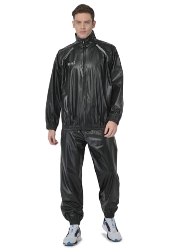 Image of USI UNIVERSAL 415FBT Men's Black Polyester Sauna Suit For Fitness Weight Loss Exercise Gym Training, Sauna Sweat Suit Exercise Gym Suit, Elasticated Arms