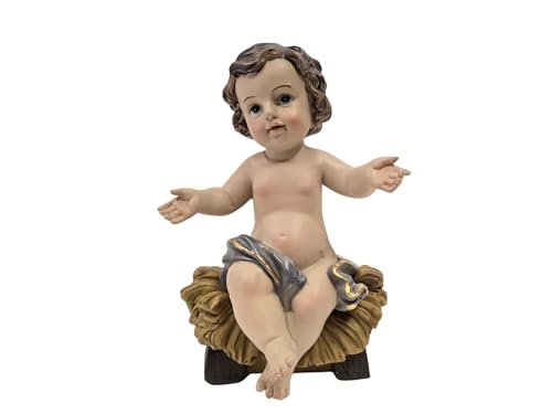 DRW Figura Niño Jesus Sentado de Resina Pintado a Mano 11x10x15 cm