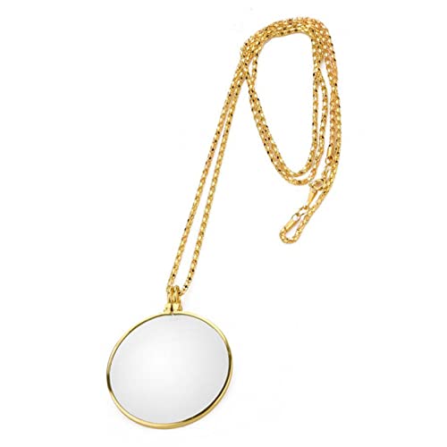 Magnifying Glass Necklace Monocle 5X Necklace Magnifier with 1.6 inch Glass Lens and 35.4 inch Long Chain Magnifying Pendant Eyepiece for Library Reading (Gold)