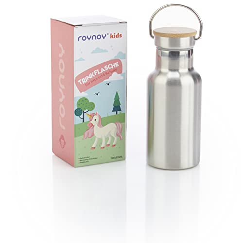 roynoy | Edelstahl Trinkflasche Kinder | Kohlensäure geeignet | auslaufsicher | BPA frei | Spülmaschinen geeignet | mit Drehverschluss | 350 ml Cover