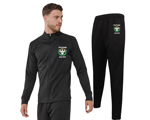 Image of Custom Logo Tracksuit - Track Top Only - L - Full Black - Personalised Print Your Design, Football Club Teamwear Sports Team Apparel Uniform Branding - Adults