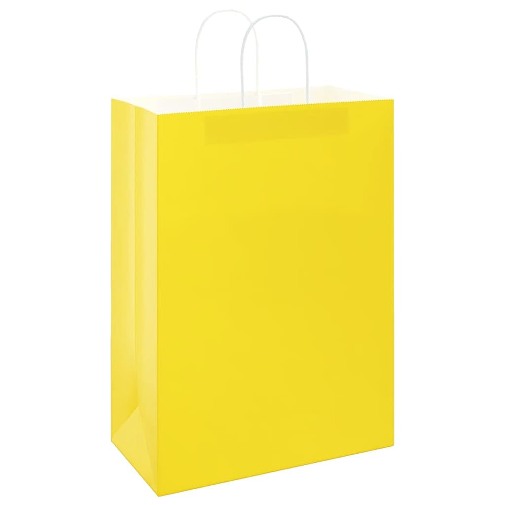 Papierowe torby na zakupy, żółte, z papierowymi uchwytami linowymi, 32 x 17 x 44 cm, 50 szt. z papieru typu kraft, torebki na prezenty na urodziny, wesele, Boże Narodzenie, imprezę, opakowanie