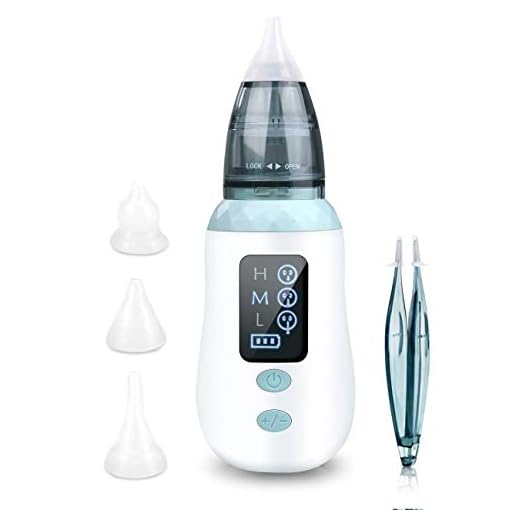 Baby Nose Sucker Nasal Aspirator - BORIOS USB Rechargeable Electric Nose Sucker for Baby, New Born, Toddlers Adult, Nose & Ear Cleaner with 3 Medical Grade Silicone Soft Tips and 1 Tweezers for Infant