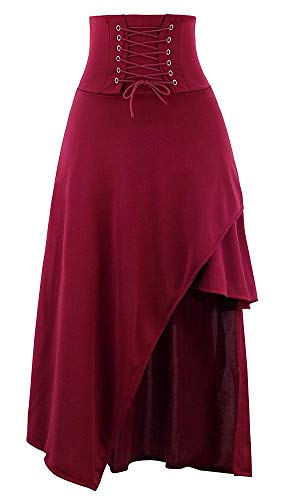 Sorrica Women's Victorian Lolita Skirt Steampunk Vintage Style Skirt (L, Wine Red)