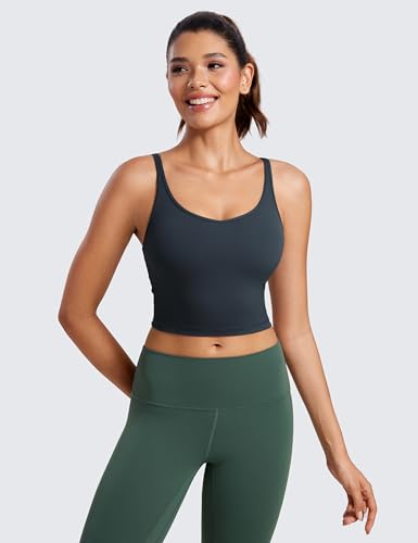 Image of CRZ YOGA Butterluxe-Light Womens V Neck Longline Sports Bra - Spaghetti Straps Workout Crop Top Padded Yoga Cami