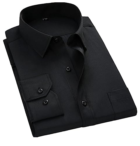 Chemises décontractées à manches longues amples et confortables en noir uni BS1215