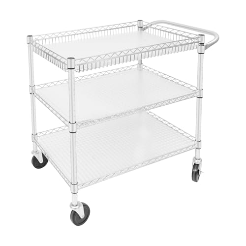 Loobiiny Carro de servicio de 3 niveles, carrito de cocina de acero inoxidable con ruedas de freno, carro de transporte, carrito de té, carrito de cocina, carrito de cocina, 76 x 46 x 82,6 cm