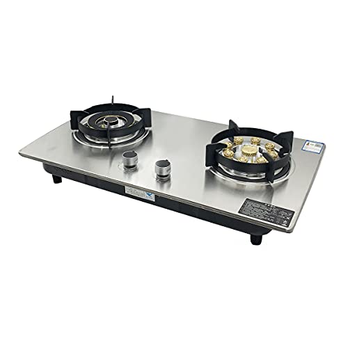 28in Natural Gas Cooktop 2 Burners, Stainless Steel Built-in Gas Stove Cooktop Countertop Burners Natural Gas Stove Cooker Auto Battery Ignition for Household Kitchen Restaurant