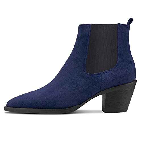 Aachcol Women Ankle Boots Short Bootie Western Cowboy Cowgirl Close Square Toe Chunky Block Mid Heel Dress Shoes Suede 2.5 Inch2