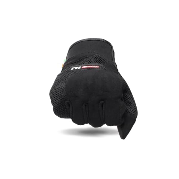 TVS Racing Beast Riding Gloves | All-Weather Riding Protection | Corduroy Top | PVC Knuckle Guard | Touchscreen Ready | Breathable Airmesh | Anti-Fatigue Padded Palm | Men’s Motorcycle Gloves(Black/L)