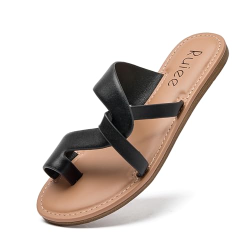 Image of Ruiee Wide Width Sandals for Women, Summer Flat Slides Casual Braided Wide Feet Sandal Comfort Slip on Sandals Open Toe Beach Shoes for Women.